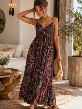 Karma Highway Paisley Maxi Dress | One Size | Boho Travel Dress